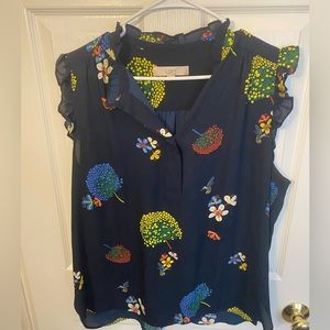 Loft blue floral cap sleeve blouse
